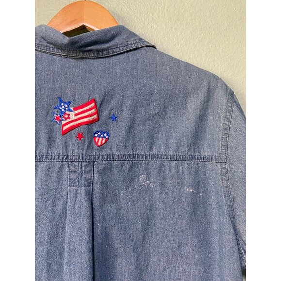 Vintage Passion‎ Women's Red Blue & White Flag Denim Button Up Shirt Size XL - Picture 6 of 9